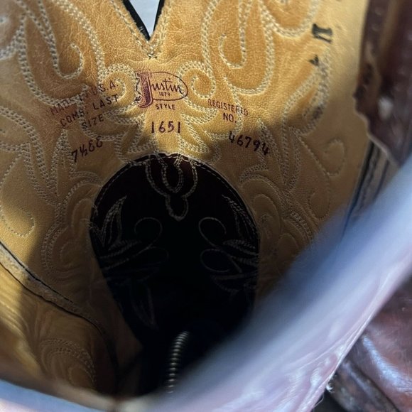 Mens Justin Marbled Leather Round Toe Brown Western Cowboy Boots Size 7.5 EE GUC - Picture 6 of 6